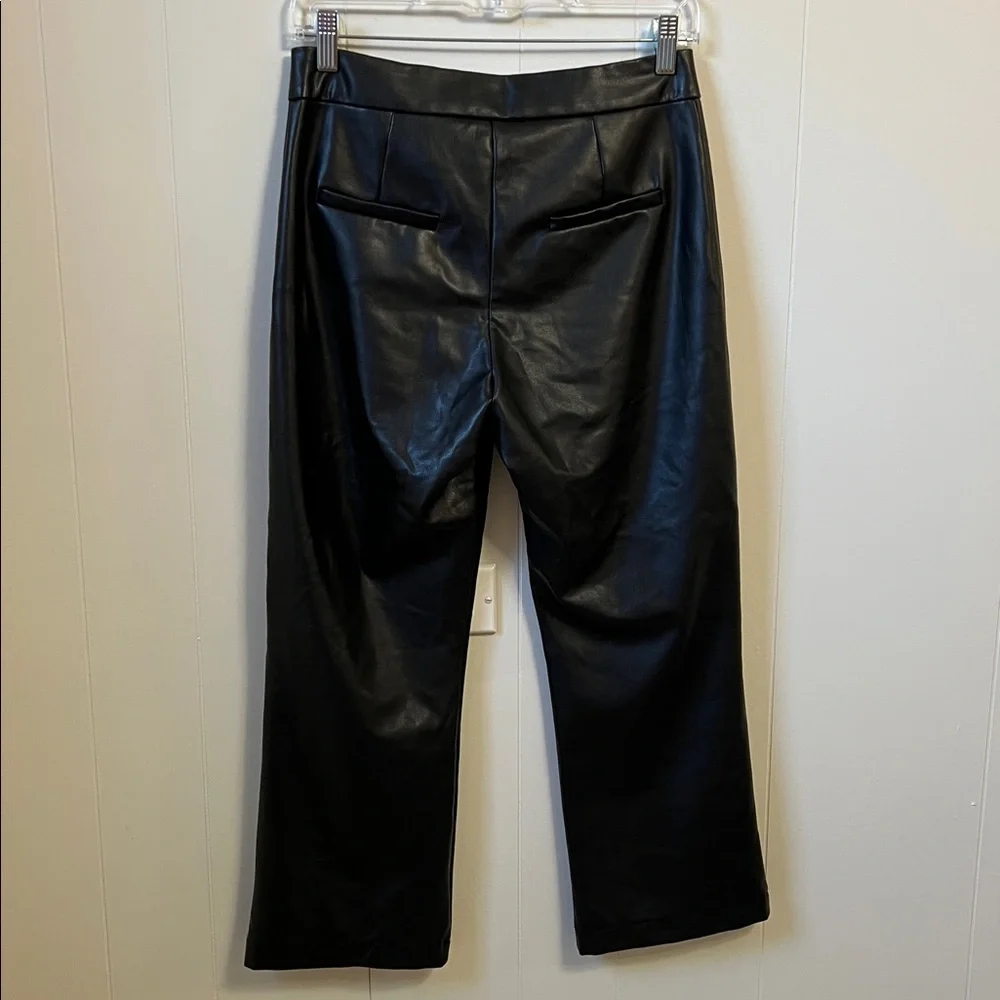 Lola and Sophie Vegan Faux Leather Cropped Black Pants Stretch Trousers Size 2